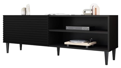 Mirjan24 TV Schrank Nakomo 1K1P, Fernsehschrank, B:150 x H:53 x T:40 cm, TV Lowboard mit Griffloses Öffnungssystem, Fernsehtisch, TV Tisch, Unterschrank, TV Board, Schrank, TV Bank (Schwarz) von Mirjan24