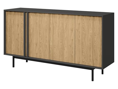 Mirjan24 Türkommode Agova 4D WK06 - Kommode mit 4 Türen und 4 Einlegeböden, Highboard, Anrichte, Sideboard, Mehrzweckschrank, Wohnzimmerschrank (Anthrazit/Geölte Eiche) von Mirjan24