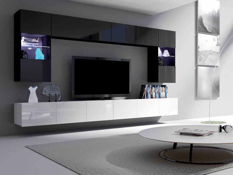 MIRJAN24 Wohnwand Calabrini I, (6er-Set, 2x TV-Lowboard, 2x Wandregal, 2x Hängevitrine), LED-Beleuchtung als Option von MIRJAN24