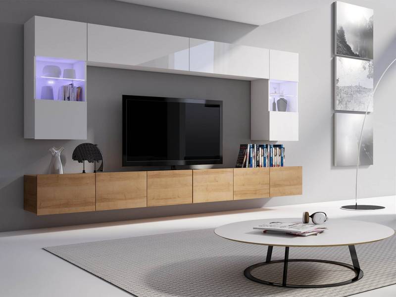 MIRJAN24 Wohnwand Calabrini I, (6er-Set, 2x TV-Lowboard, 2x Wandregal, 2x Hängevitrine), LED-Beleuchtung als Option von MIRJAN24