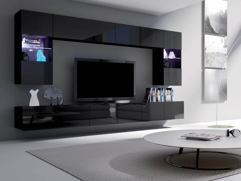 MIRJAN24 Wohnwand Calabrini I, (6er-Set, 2x TV-Lowboard, 2x Wandregal, 2x Hängevitrine), LED-Beleuchtung als Option von MIRJAN24