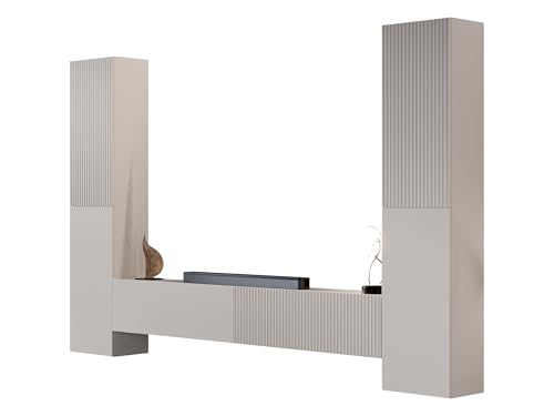 Mirjan24 Wohnwand Cholon II, Modernes Wohnzimmer Set, Anbauwand, Hängeschrank, Vitrine, TV Lowboard (Cashmere) von Mirjan24