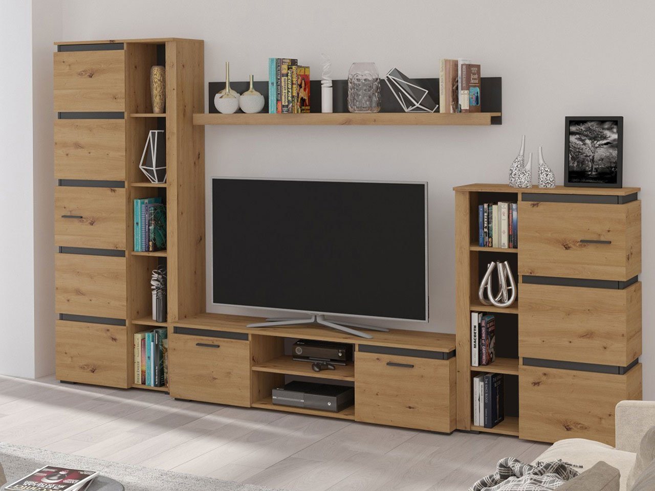 MIRJAN24 Wohnwand Faro FA01, (4er-Set, TV-Lowboard, Hochschrank, Kleiner Schrank, Wandregal), Modern Stil von MIRJAN24