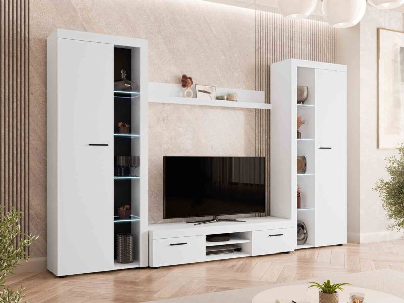 MIRJAN24 Wohnwand Rumba XL, (4er-Set, 2x Hochvitrine, Wandregal, TV-Lowboard), mit Glasregale, LED-Beleuchtung als Option von MIRJAN24
