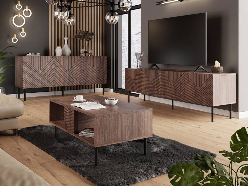 MIRJAN24 Wohnzimmer-Set Art Deco I, (3er-Set, Kommode, TV-Lowboard, Couchtisch), Griffloses Öffnungssystem push to open, Metallfüße von MIRJAN24