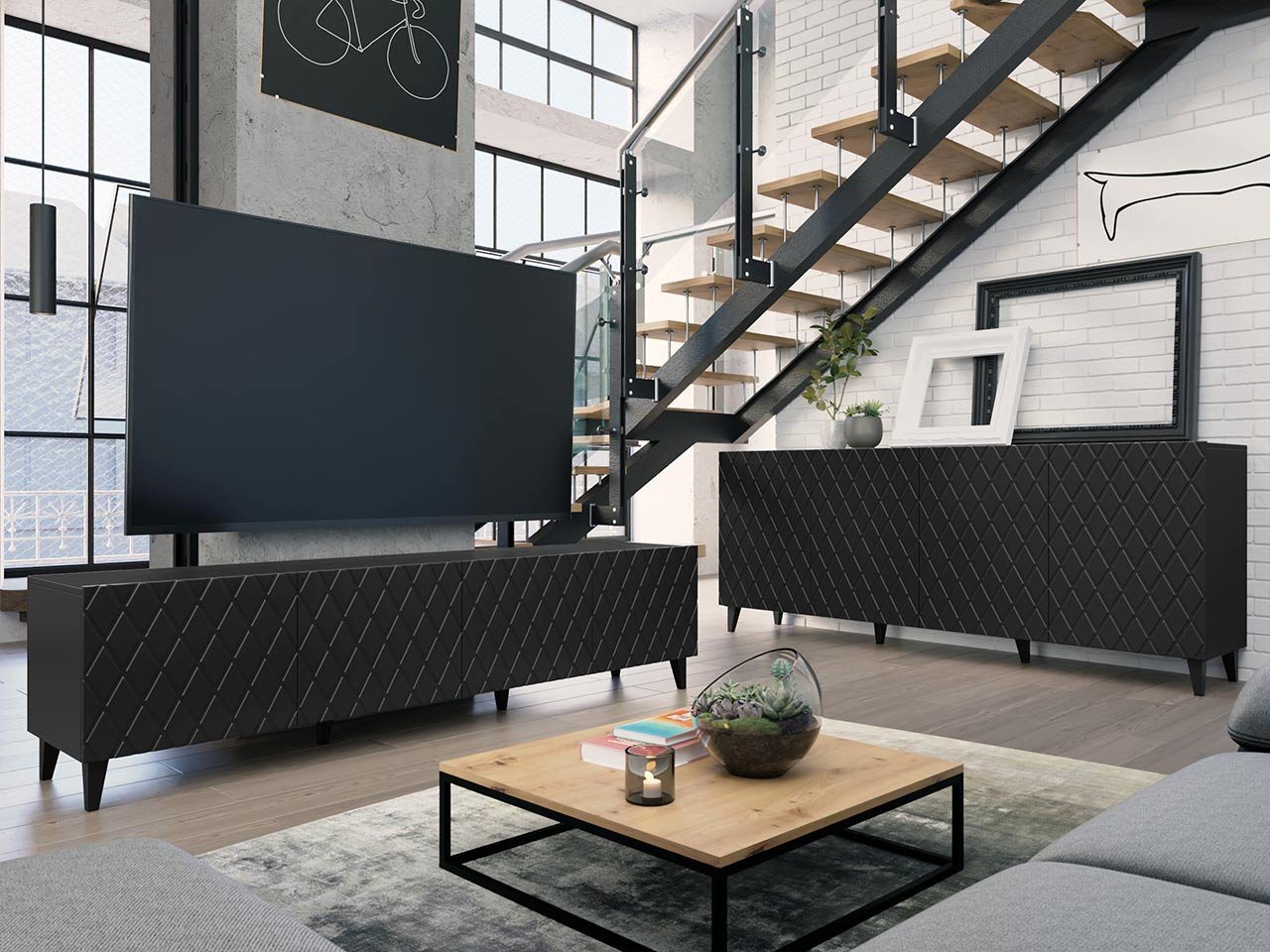 MIRJAN24 Wohnzimmer-Set Asti, (2er-Set, Kommode, TV-Lowboard), Ohne Griffe, Fronten gefräst von MIRJAN24