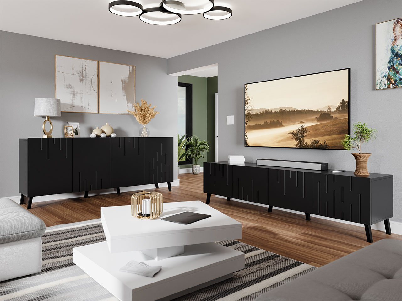 MIRJAN24 Wohnzimmer-Set Bari, (2er-Set, Kommode, TV-Lowboard), Ohne Griffe, Fronten gefräst von MIRJAN24