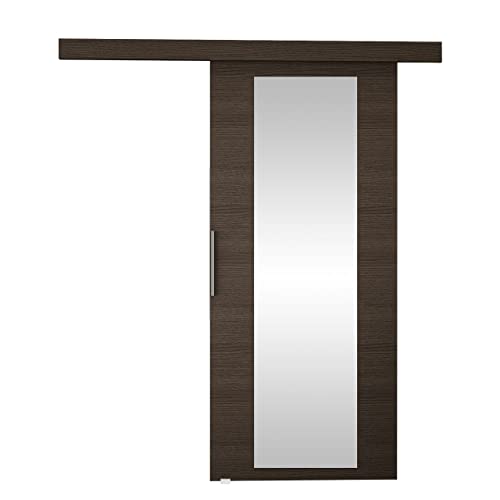 Schiebetürsystem Pikano IV mit Selbstschließer Zimmertür Aluminiumgriffe Komplett-Set für Schiebetüren, Tür Innentüren Trennwände (Choco/Spiegel, Modell: 70) von Mirjan24