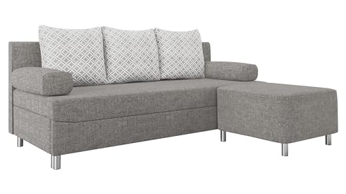 Mirjan24 Schlafsofa Dover, Sofa mit Bettkasten und Schlaffunktion, Bettsofa, Farbauswahl, Schlafcouch mit Chromfüße, Couch, Couchgarnitur (Schlafsofa mit Polsterhocker, Lux 05 + Evo 32) von Mirjan24