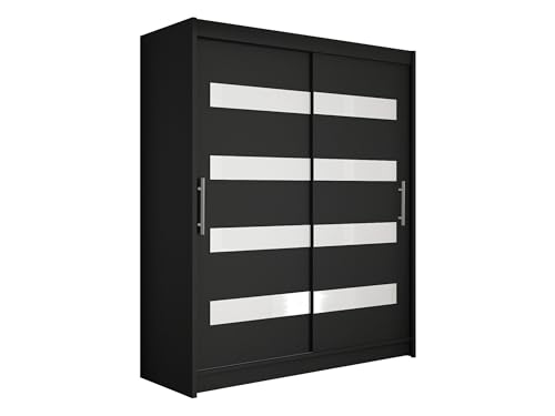 Mirjan24 Schwebetürenschrank Westa IV Kleiderschrank, Modernes Schlafzimmerschrank, Schiebetürenschrank, Garderobe, Schlafzimmer (Schwarz + Weiß Lacobel) von Mirjan24