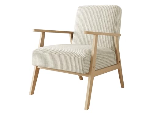 Mirjan24 Sessel Wikez Cord, Polstersessel mit Holzarmlehne, Lehnstuhl, Holz Stuhl, Retro Sessel, Sitzmöbel Wohnzimmer (Poso 100) von Mirjan24