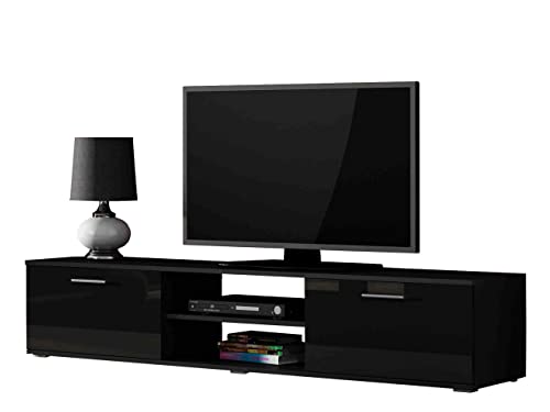 Mirjan24 TV Lowboard 180 Soho S3, Farbauswahl, TV Schrank, Tisch, Fernsehschrank, Fernsehtisch, TV Bank, TV Möbel (Schwarz/Schwarz Hochglanz) von Mirjan24