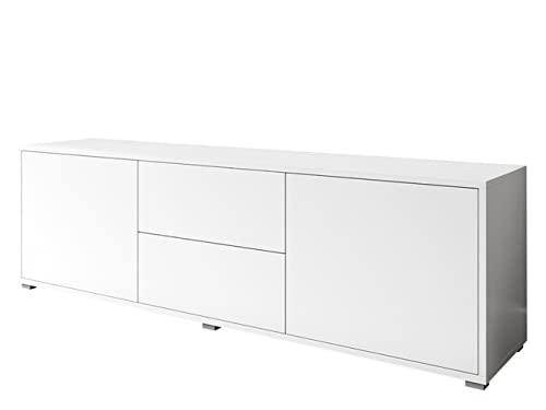 Mirjan24 TV Lowboard Gesita 2D2SZ, Fernsehschrank mit 2 Schubladen und 2 Türen, Griffloses Öffnungssystem, Fernsehtisch, TV Schrank, TV-Tisch, Highboard, Sideboard, Naturtöne, TV Bank (Weiß) von Mirjan24