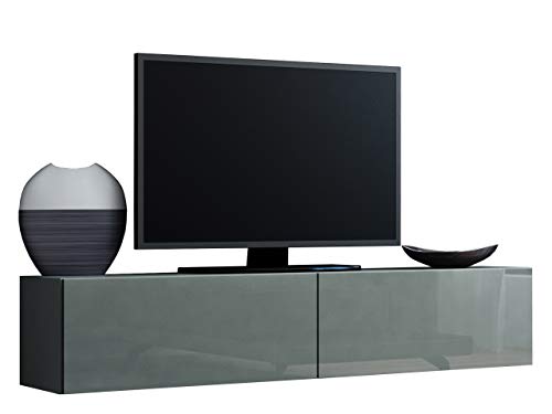 Mirjan24 TV Schrank Vigo, Fernsehschrank, TV Lowboard mit Grifflose Öffnen, Hängeschrank Hochglanz Matt Wohnwand (Länge: 140 cm, Grau/Grau Hochglanz) von Mirjan24