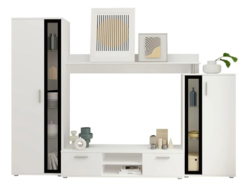 Wohnwand Bentley, Praktische Anbauwand, Schrankwand, Mediawand, mit viel Stauraum, Top-Qualität (Weiß/Schwarz, ohne LED Beleuchtung) von Mirjan24