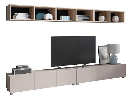 Wohnzimmer-Set Calabrini XXXIII, Anbauwand Wohnzimmerschrank Mediawand Wohnwand 2X TV Schrank, 3X Wandregal, Fernsehschrank (Cashmere + Eiche Artisan) von Mirjan24