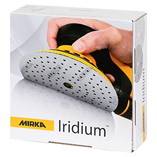 Mirka Iridium Premium-Schleifpapier Ø 150mm Klett 121-Loch, Korn 60, 50 Stk / Zum Schleifen von Lack, Spachtel, Grundierung, Holz, Stahl, Mineralwerkstoffe, Kunststoff von MIRKA