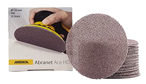 Mirka Abranet Ace HD Netz Schleifscheiben Ø 125mm Klett / Korn P40 / 25 Stk / AH23202540 / Für 125mm Exzenter und Schleifmaschinen / zum Schleifen von harten Oberflächen, Holz, Spachtel, Lack, Metall von MIRKA