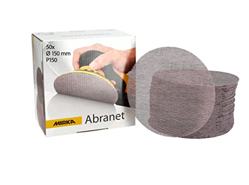 Mirka Abranet Netz-Schleifscheiben Ø 150 mm Klett / Korn P150 / 50 Stk / zum Schleifen von Holz, Spachtel, Lack, Kunststoff / Staubfrei Schleifen / 5424105015 von MIRKA