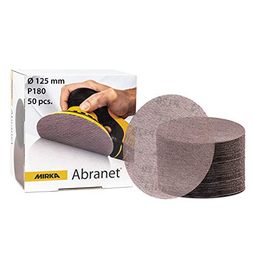 Mirka Abranet Schleifgitter Ø 125mm Klett / Korn P180 / 50 Stk / 5423205018 / Für alle 125mm Exzenterschleifer und Schleifmaschinen geeignet / zum Schleifen von Holz, Spachtel, Lack, Kunststoff von MIRKA