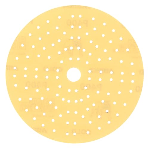 Mirka Gold Universal-Schleifpapier Ø 150mm Klett 121-Loch/Korn P400, 100 Stk/Zum Schleifen von Gips, Spachtel, Spanplatten, Holz, Lack von MIRKA