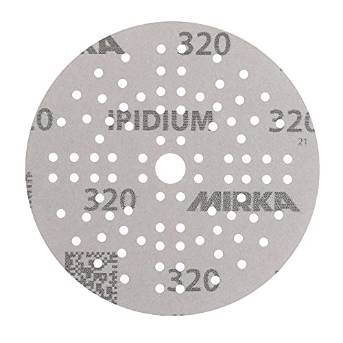 Mirka Iridium Premium-Schleifpapier Ø 150mm Klett 121-Loch, Korn 320, 10 Stk / Zum Schleifen von Lack, Spachtel, Grundierung, Holz, Stahl, Mineralwerkstoffe, Kunststoff von MIRKA