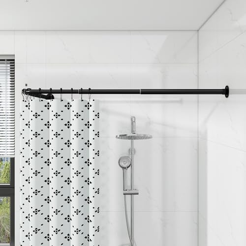 Duschvorhangstange L Form, [62-122 cm] × [62-122 cm] Verstellbare Duschstange Ecke, Duschvorhang Halterung mit 12 ringen & Deckenstütze für Badewanne/Badezimmer, Bohr-Montage Erforderlich von Mirooyu
