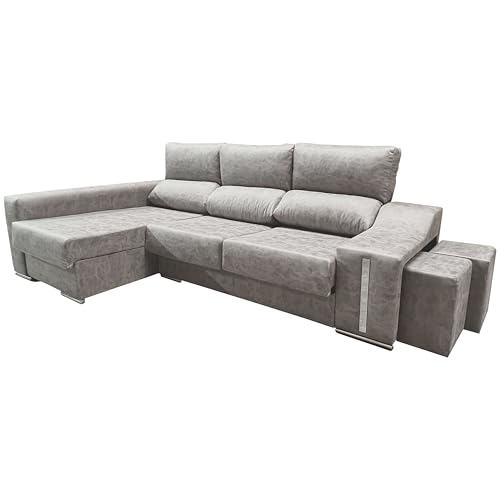 Chaiselongue-Sofa Oscar links, 3-Sitzer, Truhe, 2 Hocker, ausziehbare Sitze, Zementgrau, 263 cm von Miroytengo