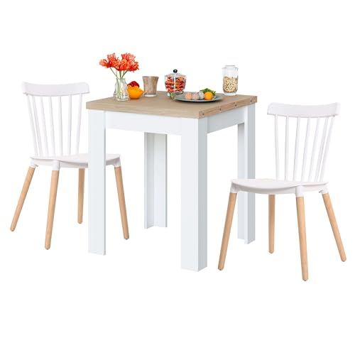 Miroytengo Esszimmermöbel-Set, ausziehbar, Weiß und helles Holz, mit Tisch und 4 Stühlen, 67 bis 134 cm Miroytengo Esszimmermöbel-Set, ausziehbar, Weiß und helles Holz, mit Tisch und 4 Stühlen, 67 bis 134 cm von Miroytengo