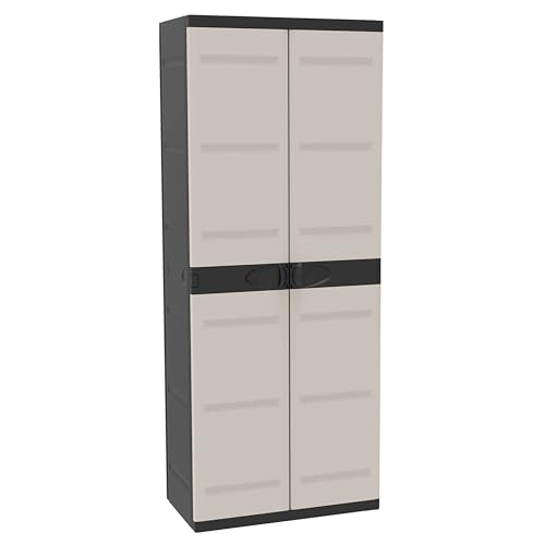 Miroytengo Schrank aus Kunstharz, Titanium, Gartenschrank mit 2 Türen und 4 verstellbaren Regalen, Schwarz, 70 x 176 x 41 cm von Miroytengo