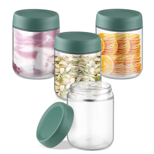 Mirrline 4 Stück 500 ml Glasdosen für Übernachtung, Haferbehälter, breite Öffnung, Frischhaltedosen mit luftdichtem Deckel für Zucker, Joghurt, Grün von Mirrline