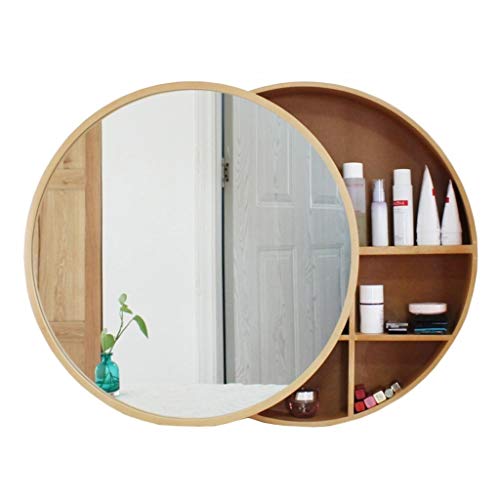 Mirror Cabinets Spiegelschrank Runden Badezimmerspiegel Wandspiegel Hängeschrank mit Ablage Schminkschrank aus Holz, fürs Bad, Schlafzimmer, Wohnzimmerdekoration (Color : Wood Color, Size : 70cm) von Mirror Cabinets