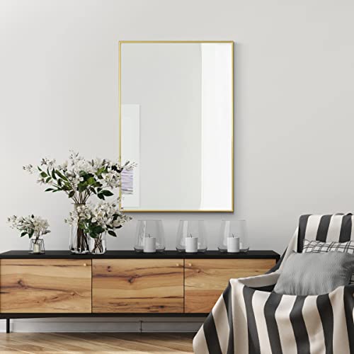 MirrorOutlet Manhattan Wandspiegel, groß, mattgoldfarben, modernes Design, 92 x 61,5 cm von MirrorOutlet