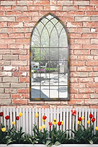 MirrorOutlet Großer Spiegel für den Außenbereich, Haus und Garten, rustikales Gothic-Design, 115 x 50 cm, silberfarben von MirrorOutlet
