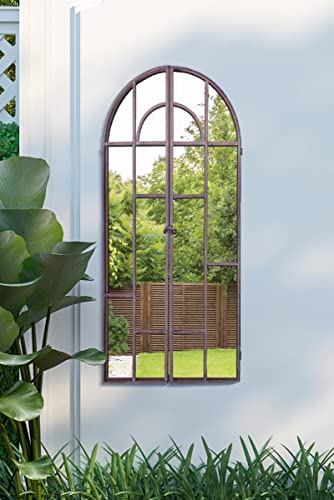 MirrorOutlet Metallspiegel für Fenster und Garten, rustikal, gewölbt, 100 x 50 cm, GM075, Braun von MirrorOutlet
