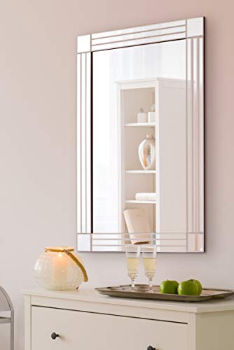 MirrorOutlet Moderner Badezimmer-Wandspiegel, 90 x 60 cm, dreifach abgeschrägtes Glas, rechteckiger Spiegel im venezianischen Stil, zum Aufhängen im Querformat oder Hochformat, ideal für Waschtisch von MirrorOutlet