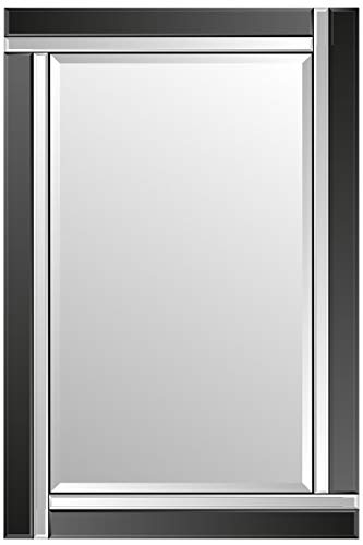 MirrorOutlet Moderner Badezimmer-Wandspiegel, 90 x 60 cm, schwarz, dreifach abgeschrägtes Glas, rechteckiger Spiegel im venezianischen Stil, Querformat oder Hochformat, ideal für Waschtisch von MirrorOutlet