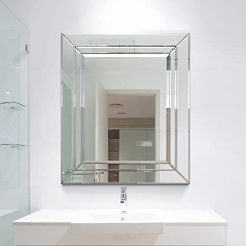 MirrorOutlet Venezianischer Wandspiegel, doppelt abgeschrägt, 68 x 58 cm, silberfarben von MirrorOutlet