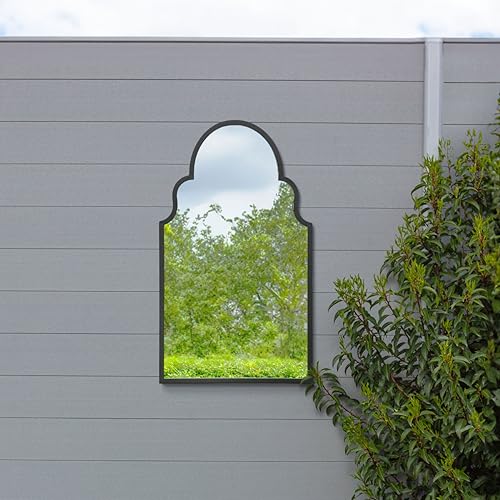 MirrorOutlet The Arcus Wandspiegel für den Außenbereich, Metallrahmen, modern, gewölbt, 104 x 61 cm, Schwarz 2 cm breiter Rahmen und 3 cm tief von MirrorOutlet