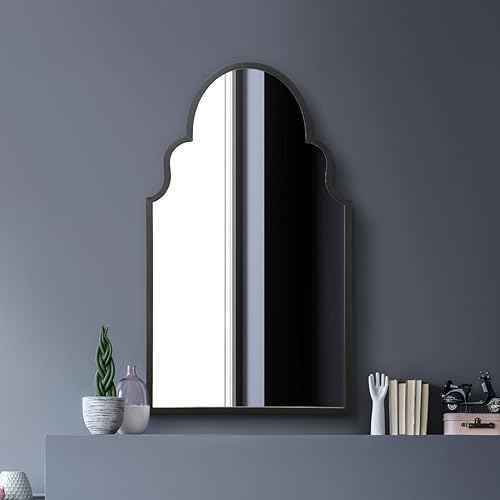 MirrorOutlet The Arcus Wandspiegel, gewölbt, Metallrahmen, 104 x 61 cm, schwarzer Rahmen von MirrorOutlet