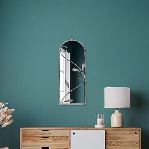 MirrorOutlet The Arcus Wandspiegel, konkreter Rahmen, modern, gewölbt, 64 x 24 cm, silberfarbenes Spiegelglas mit schwarzer Allwetter-Rückseite. von MirrorOutlet
