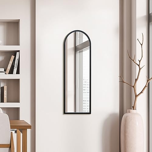 MirrorOutlet The Arcus Wandspiegel mit schwarzem Metallrahmen, modern, gewölbt, 120 x 40 cm, Schwarz 2 cm breiter Rahmen und 3 cm tief von MirrorOutlet