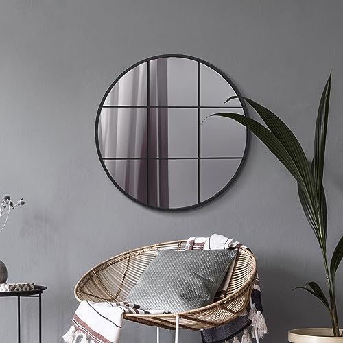 MirrorOutlet The Circulus Wandspiegel, massiv, schwarzer Metallrahmen, modernes Design, rund, 80 x 80 cm, silberfarbenes Spiegelglas mit schwarzer Allwetter-Rückseite. von MirrorOutlet