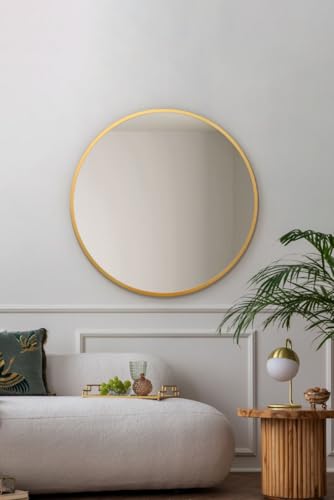 MirrorOutlet The Fenestra Wandspiegel mit goldfarbenem Rand, rund, 80 x 80 cm, silberfarbenes Spiegelglas mit schwarzem Metallrahmen MirrorOutlet The Fenestra Wandspiegel mit goldfarbenem Rand, rund, 80 x 80 cm, silberfarbenes Spiegelglas mit schwarzem Metallrahmen von MirrorOutlet