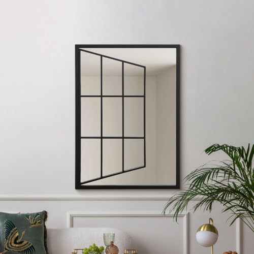MirrorOutlet The Typis Wandspiegel mit offenem Fenster, schwarzer Metallrahmen, 80 x 58 cm, silberfarbenes Spiegelglas mit schwarzem Rahmen MirrorOutlet The Typis Wandspiegel mit offenem Fenster, schwarzer Metallrahmen, 80 x 58 cm, silberfarbenes Spiegelglas mit schwarzem Rahmen von MirrorOutlet