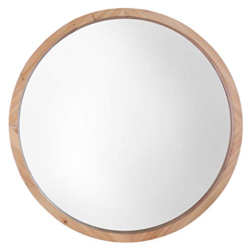 Mirrorize Groß Spiegel Rund 76 Cm Holzrahmen Dekorative Wandspiegel, Badezimmer Spiegel, Runder Badspiegel, Deko Spiegel Flur Naturbraun von Mirrorize