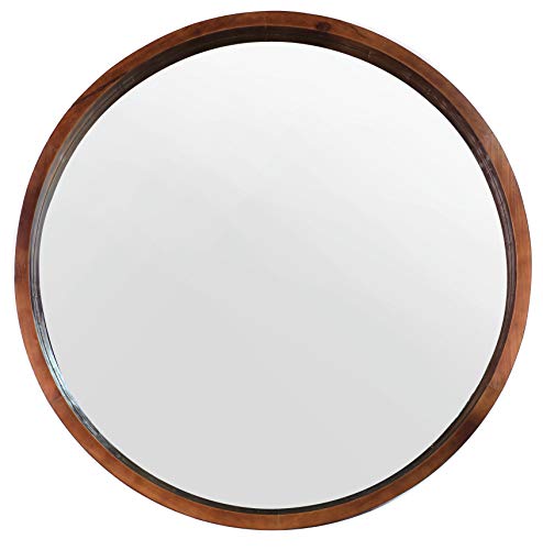 Mirrorize Groß Spiegel Rund 76 Cm Holzrahmen Dekorative Wandspiegel, Badezimmer Spiegel, Runder Badspiegel, Deko Spiegel Flur Walnussbraun von Mirrorize