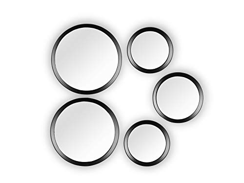 Mirrors and More Deko Wandspiegel im 5er Set - runde Rahmen in Schwarz - mit Magnet zum Kleben ohne Bohren von Mirrors and More