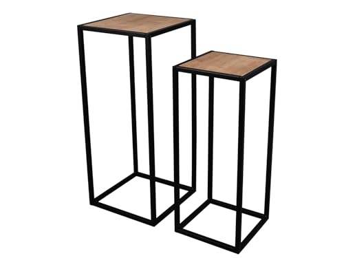 Mirrors and More Beistelltisch 2er Set - Blumentisch Metallgestell Schwarz Tischplatte Holzoptik Höhe 60cm und 70cm von Mirrors and More