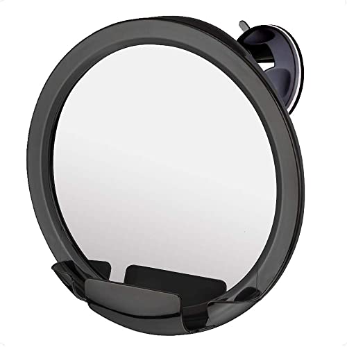 Mirrorvana Duschspiegel mit Saugnapf – Rasierspiegel für die Dusche mit Rasierhalterung, Antibeschlag, Spiegel Beschlagfrei Rund 20cm (Schwarz) von Mirrorvana